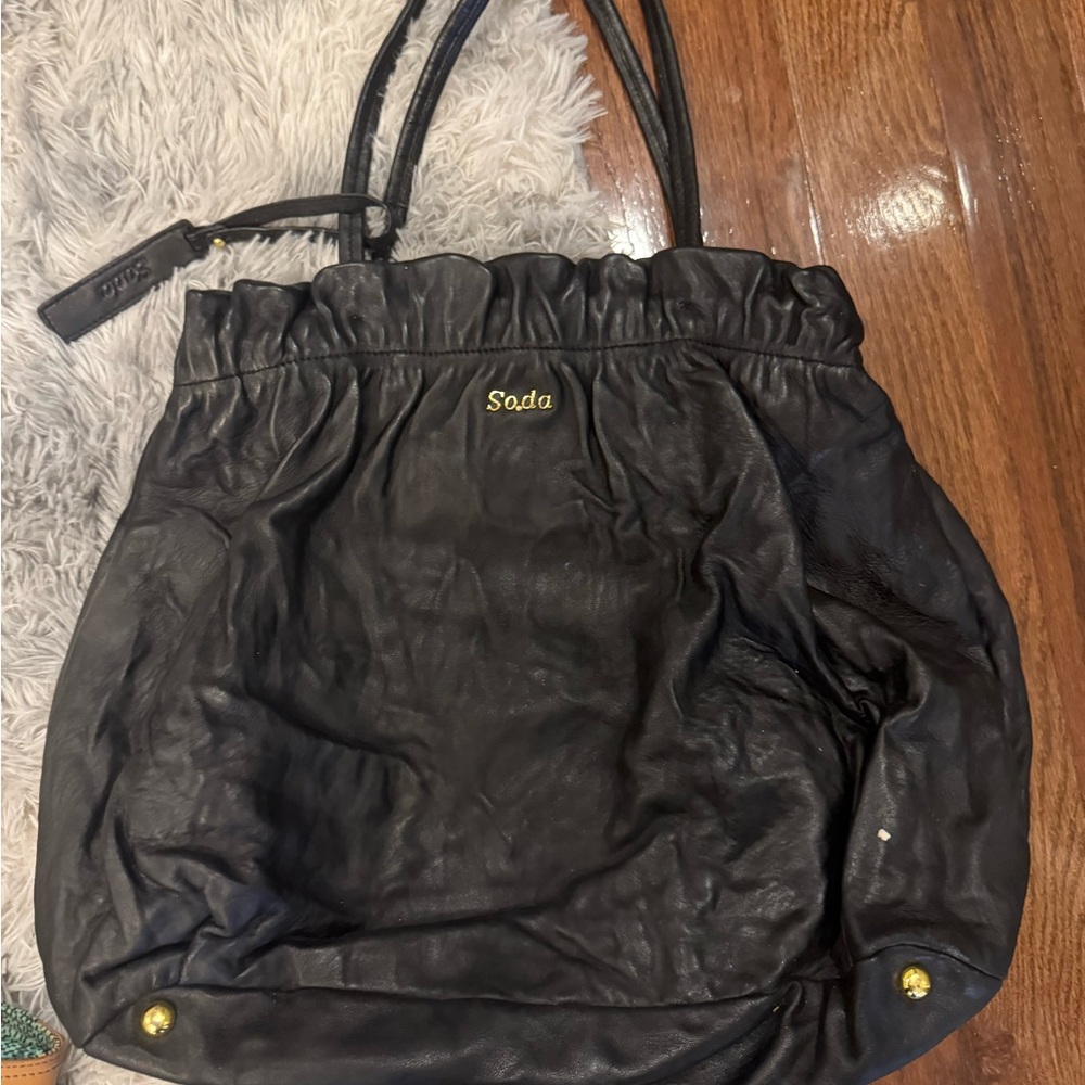Soda Black Shoulder Bag with Ruched Design